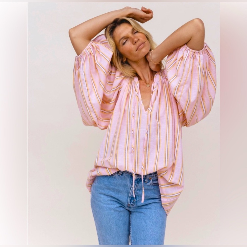 DAUGHTERS OF INDIA Poet Blouse, Pink Sorbet Size XXXL